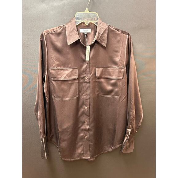 NWT J Crew100% Satin Brown Long Sleeve Blouse Button Down Pockets  Sz Small - Picture 6 of 13